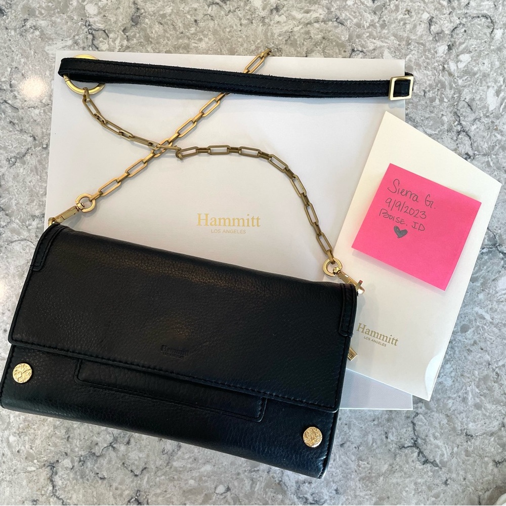 HAMMITT AJ Clutch Crossbody Black & Gold Chain